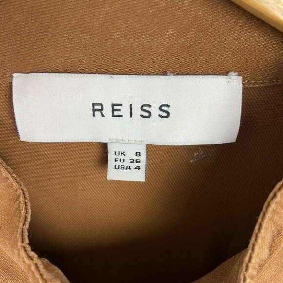 Reiss Zipper Shirt Dress Brown Long Sleeve Sylvie Size 4 Midi Brown Utility Boho - Picture 3 of 14